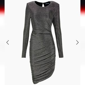 Veronica Beard Silver Asymmetrical Ruched Long Sleeve Dress